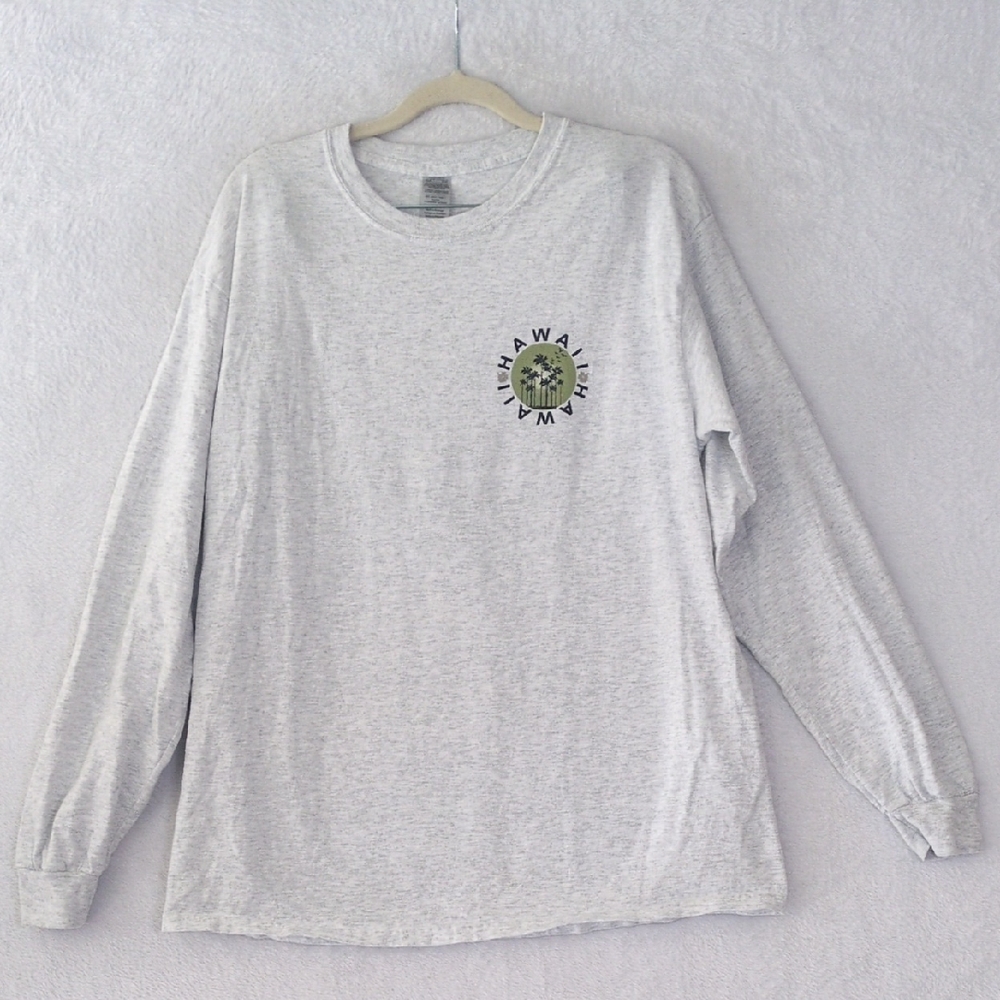 Hawaii Men's Gray Palm Tree Beach Long Sleeve Shirt Size L‎